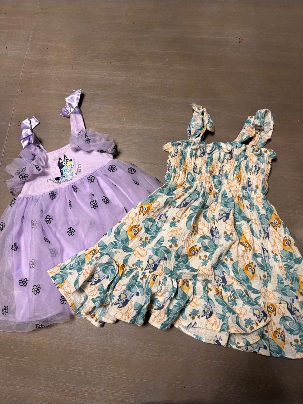 BLUEY Purple Floral Tulle Kids Dress and a BLUEY tropical dress 2T